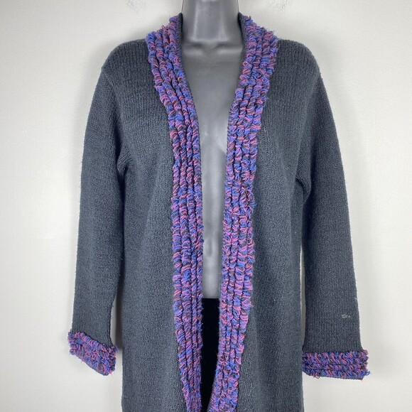 VTG Planet Earth Imports Sweater Long Knit Medium Black Hippie Boho Penny Lane - Picture 2 of 6